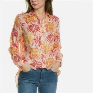 J. McLaughlin "Britt" Linen Tropical Floral Button Down Shirt